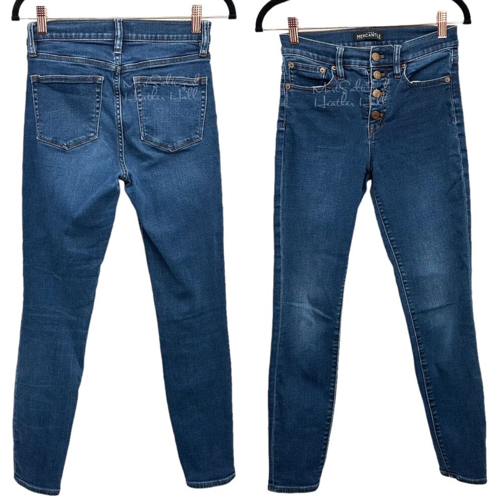J. Crew Mercantile Button Fly Dark Wash Skinny Fit Denim Jeans Size 26